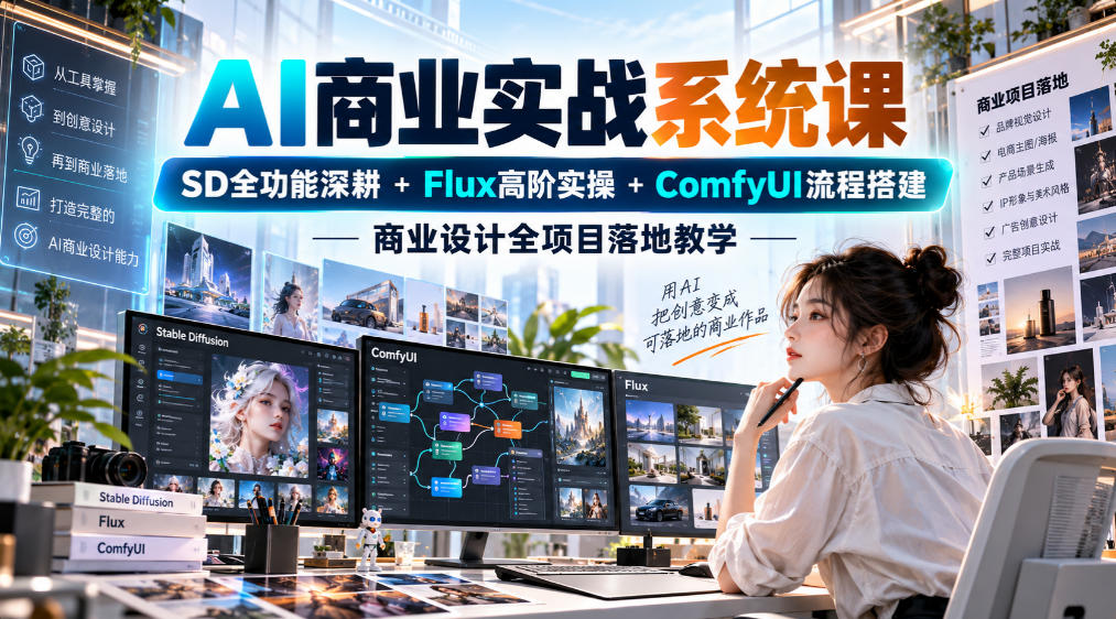 AI商业实战系统课｜SD全功能深耕+Flux高阶实操+Comfyui流程搭建，商业设计全项目落地教学-网创之家
