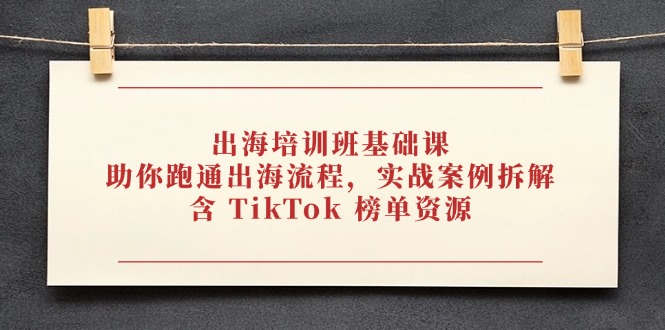 出海培训班基础课,助你跑通出海流程,实战案例拆解,含 TikTok 榜单资源-网创之家