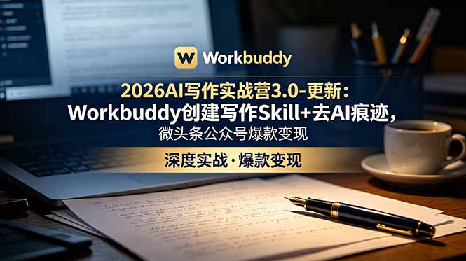 2026AI写作实战营3.0-更新：Workbuddy创建写作Skill+去AI痕迹，微头条公众号爆款变现-网创之家