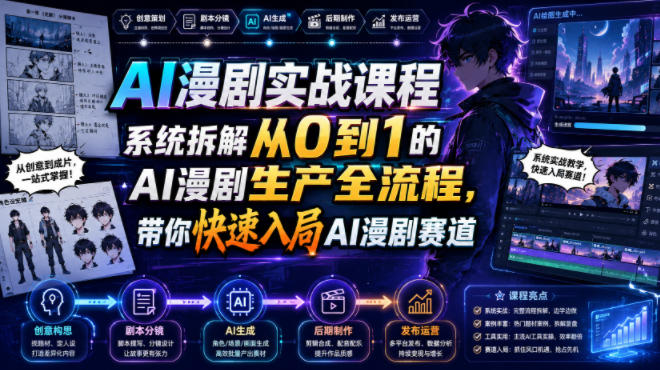 AI漫剧实战课程，系统拆解从0到1的AI漫剧生产全流程，带你快速入局AI漫剧赛道-网创之家