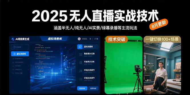 2025无人直播实战技术-8月，涵盖半无人/纯无人/AI实景/绿幕录播等主流玩法-网创之家