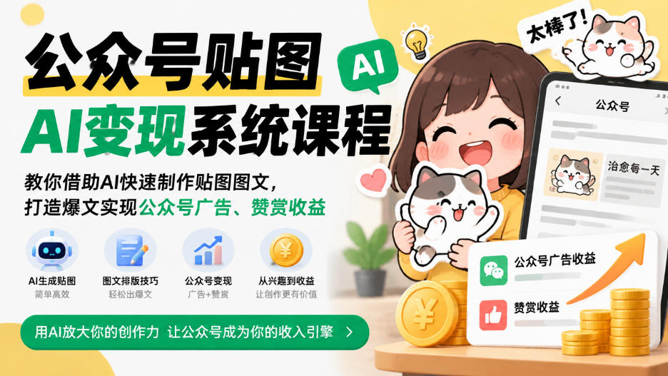 公众号贴图AI变现系统课程｜教你借助AI快速制作贴图图文，打造爆文实现公众号广告、赞赏收益-网创之家