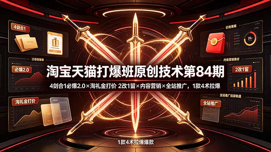 淘宝天猫打爆班原创技术第84期：4剑合1必爆2.0×淘礼金打价×2改1留×内容营销×全站推广，1款4术拉爆-网创之家
