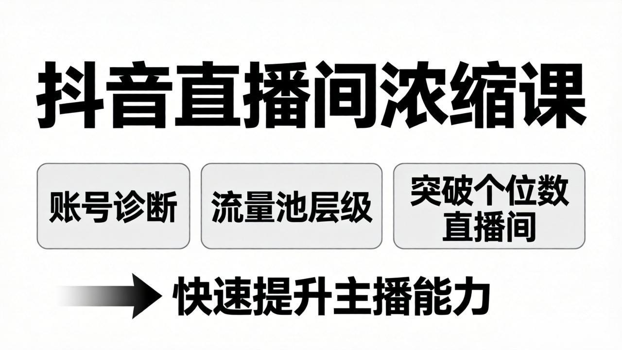 抖音直播间浓缩课：账号诊断+流量池层级，突破个位数直播间，快速提升主播能力-网创之家