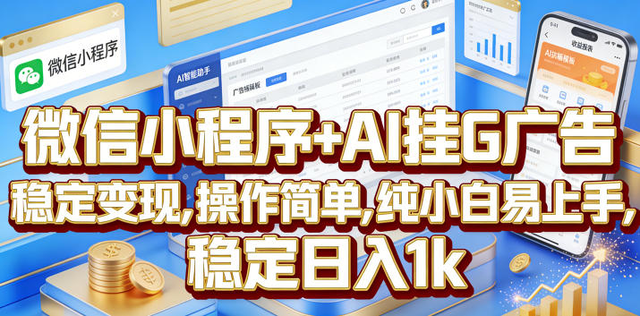 微信小程序+AI挂G广告，稳定变现，操作简单，纯小白易上手，稳定日入1k【揭秘】-网创之家