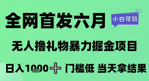 全网首发六月,无人撸礼物暴力掘金项目,日入1K+门槛低,当天拿结果,小白可玩【揭秘】-网创之家