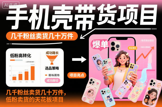 手机壳带货项目，几千粉丝卖货几十万件，短视频低粉卖货的天花板项目-网创之家