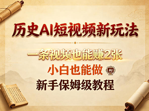 历史AI短视频新玩法，一条视频也能賺2张，小白也能做，新手保姆级教程-网创之家