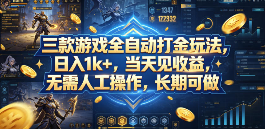 三款游戏全自动打金玩法，日入1k+，当天见收益，无需人工操作，长期可做【揭秘】-网创之家