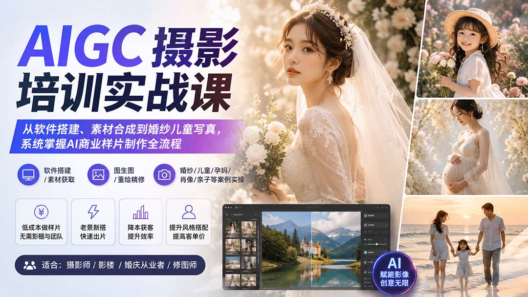 AIGC摄影培训实战课：从软件搭建、素材合成到婚纱儿童写真，系统掌握AI商业样片制作全流程-网创之家