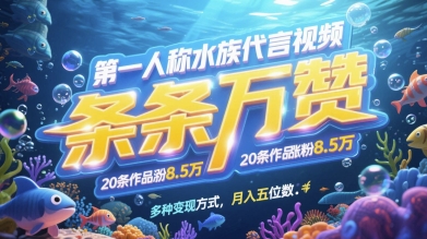 第一人称水族代言视频，条条万赞，20条作品涨粉7.8W，多种变现方式月入五位数-网创之家